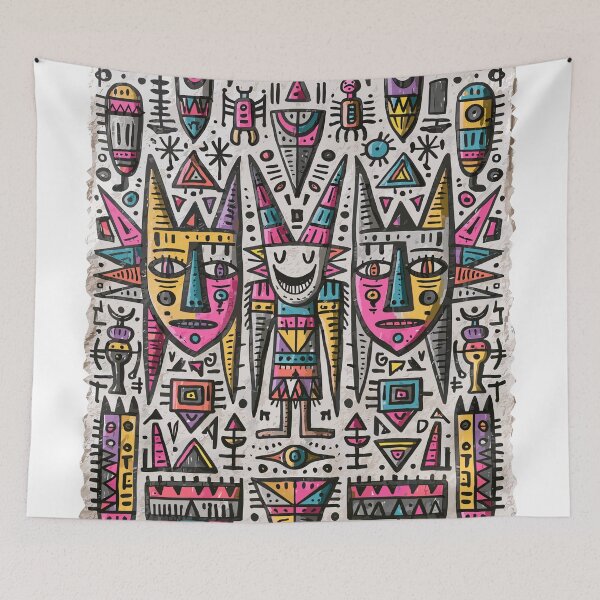 Item preview, Vibrant Tribal Folk Art Abstract Mask Pattern designed and sold by Romgora.