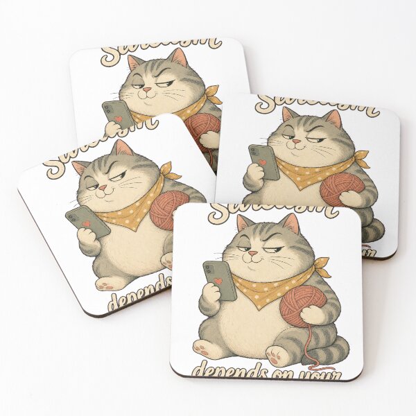 Item preview, Sarcastic Fat Cat With Phone and Yarn Funny Quote T-Shirt Design designed and sold by KIDEnia.