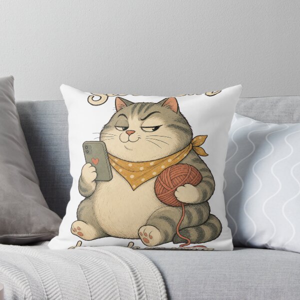 Item preview, Sarcastic Fat Cat With Phone and Yarn Funny Quote T-Shirt Design designed and sold by KIDEnia.
