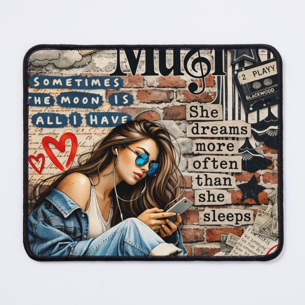 Item preview, Dream On Music Girl Urban Collage – Retro Street Art Aesthetic Print designed and sold by Kaleidoscope Print.