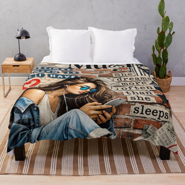 Item preview, Dream On Music Girl Urban Collage – Retro Street Art Aesthetic Print designed and sold by Kaleidoscope Print.