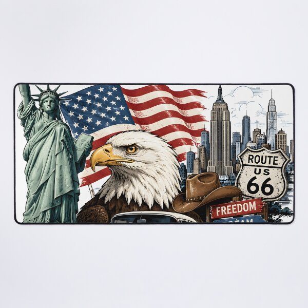 Item preview, America Land of Freedom Patriotic Bald Eagle Vintage Route 66 designed and sold by Kimos Creative Store.