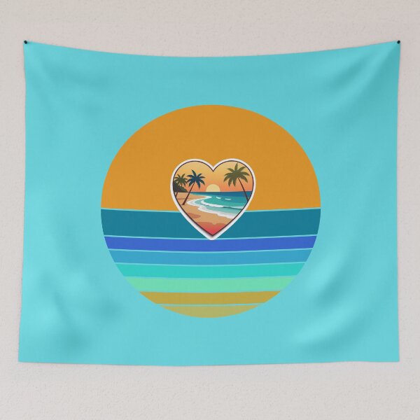 Item preview, Vintage Beach in Beachy Coastal Heart with Retro Sun Stripes Background designed and sold by Beachy.