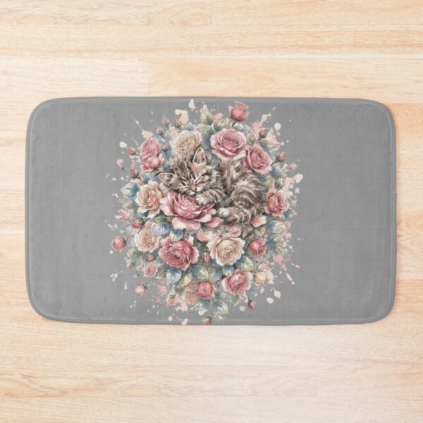 Item preview, Sleeping Tabby Kitten in Watercolor Roses Floral Bouquet designed and sold by BreezifyDesignStudio.