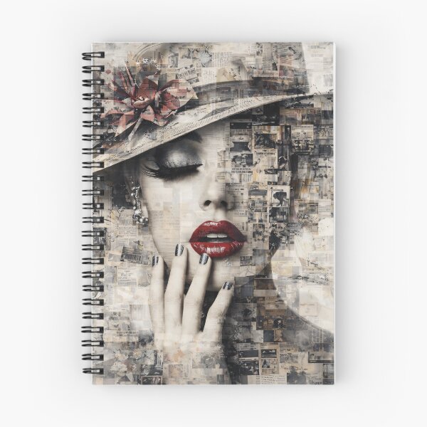 Item preview, Vintage Newspaper Collage Woman with Red Lips – Fashion Mixed Media Art Print designed and sold by Kaleidoscope Print.