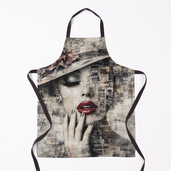 Item preview, Vintage Newspaper Collage Woman with Red Lips – Fashion Mixed Media Art Print designed and sold by Kaleidoscope Print.