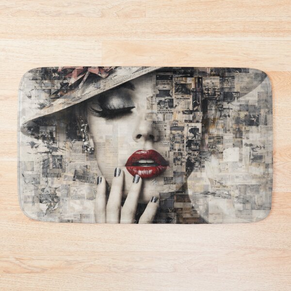 Item preview, Vintage Newspaper Collage Woman with Red Lips – Fashion Mixed Media Art Print designed and sold by Kaleidoscope Print.