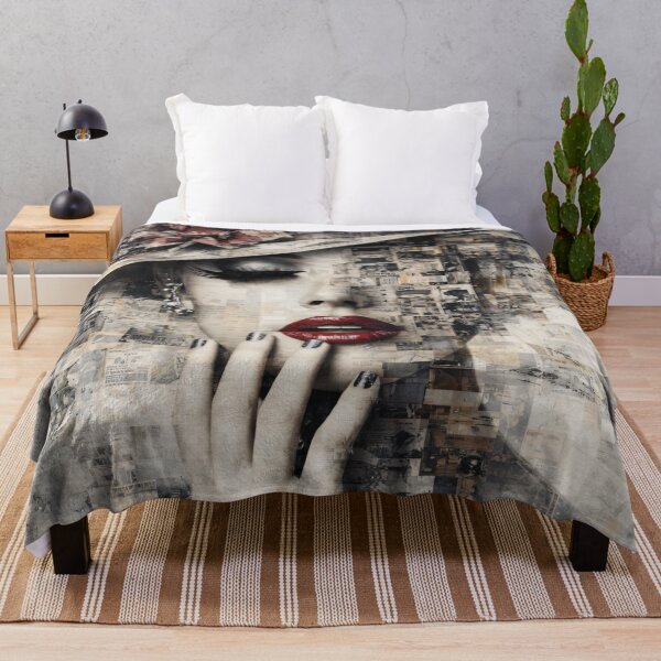 Item preview, Vintage Newspaper Collage Woman with Red Lips – Fashion Mixed Media Art Print designed and sold by Kaleidoscope Print.