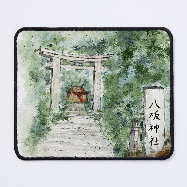 Item preview, Japanese Shrine Gate Torii Gate Watercolor Landscape Art designed and sold by LafinaArt.