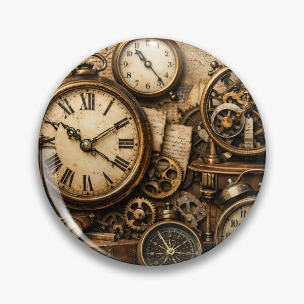 Item preview, Vintage Steampunk Clocks and Gears – Antique Timekeeper Collage Art Print designed and sold by Kaleidoscope Print.