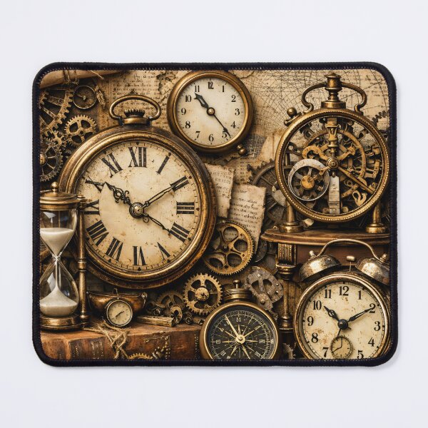 Item preview, Vintage Steampunk Clocks and Gears – Antique Timekeeper Collage Art Print designed and sold by Kaleidoscope Print.
