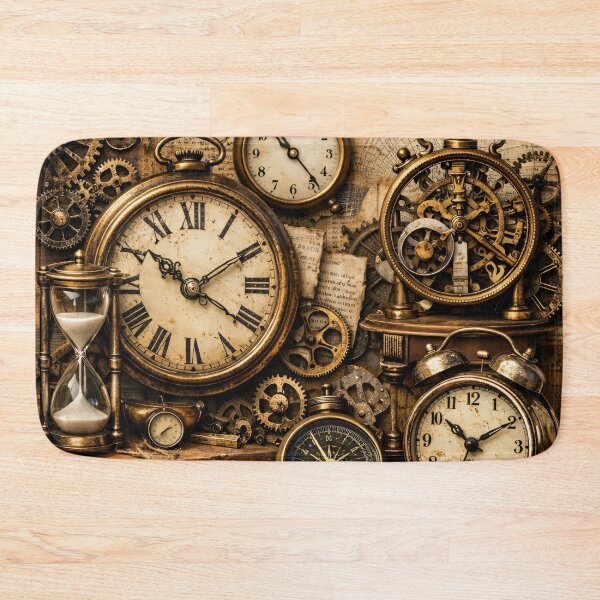 Item preview, Vintage Steampunk Clocks and Gears – Antique Timekeeper Collage Art Print designed and sold by Kaleidoscope Print.