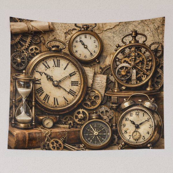 Item preview, Vintage Steampunk Clocks and Gears – Antique Timekeeper Collage Art Print designed and sold by Kaleidoscope Print.