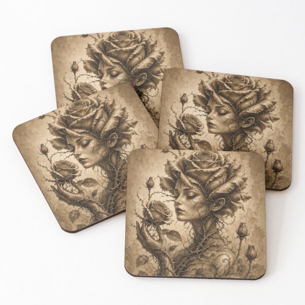 Item preview, Rose personified — botanical guardian in sepia designed and sold by Axokris.
