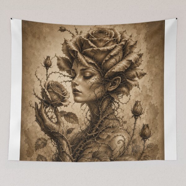 Item preview, Rose personified — botanical guardian in sepia designed and sold by Axokris.