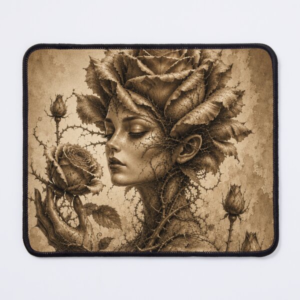 Item preview, Rose personified — botanical guardian in sepia designed and sold by Axokris.