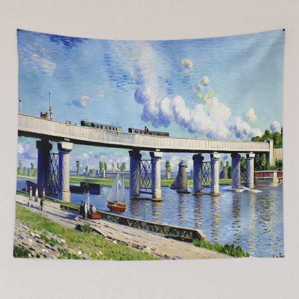 Item preview, Railway Bridge at Argenteuil: Sunlit Reflections of Modern Engineering designed and sold by artdesignsnow.