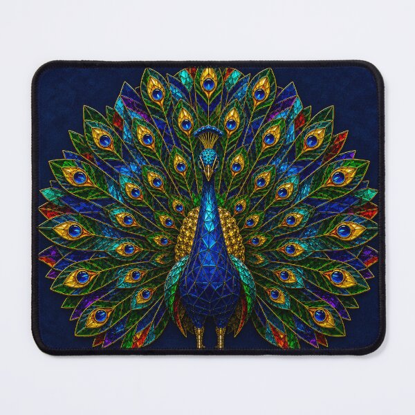 Item preview, Stained Glass Peacock on Deep Navy Blue designed and sold by PrintGo26.