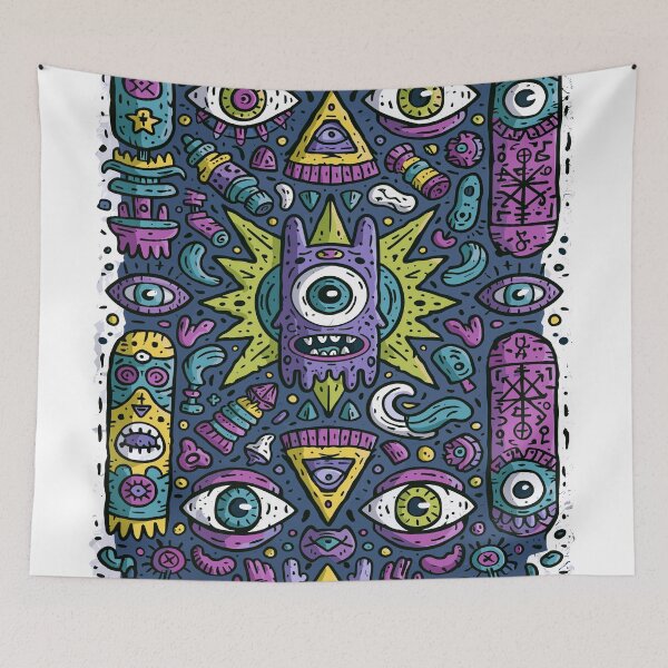 Item preview, Vibrant Trippy Monster Doodle Eye Pattern designed and sold by Romgora.
