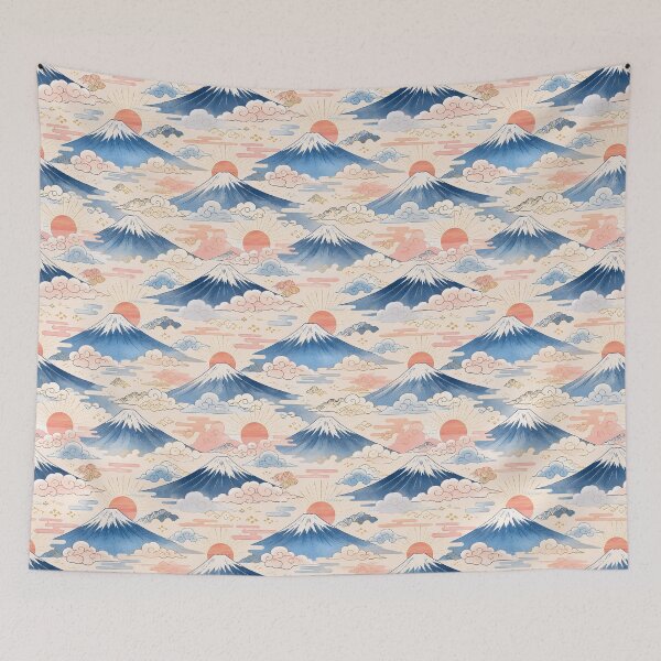 Item preview, Cute Mount Fuji Sunrise and Clouds Seamless Japanese Pattern designed and sold by WangAew.
