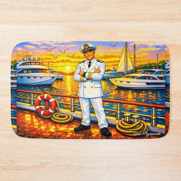 Item preview, Marina Captain Sunset – Hyper‑Digital Cartoon Seascape Art designed and sold by The Art Queen Of Michigan .