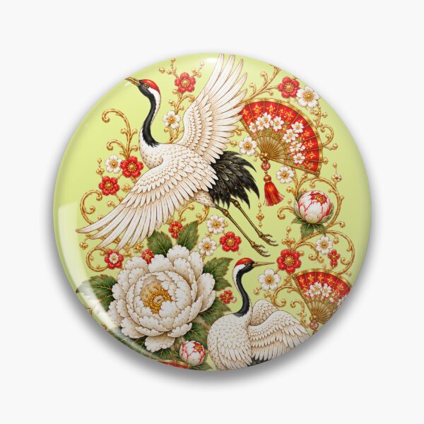 Item preview, Golden Cranes & Peony Fans – Japanese Art Nouveau Emblem designed and sold by sunbowjp stadio.