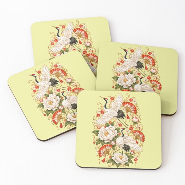 Item preview, Golden Cranes & Peony Fans – Japanese Art Nouveau Emblem designed and sold by sunbowjp stadio.