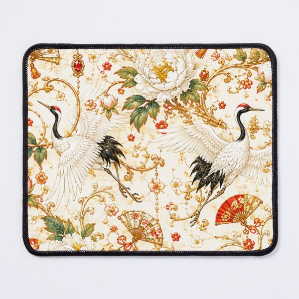 Item preview, Golden Cranes & Peony Fans – Japanese Art Nouveau Emblem designed and sold by sunbowjp stadio.