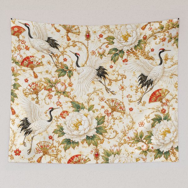 Item preview, Golden Cranes & Peony Fans – Japanese Art Nouveau Emblem designed and sold by sunbowjp stadio.