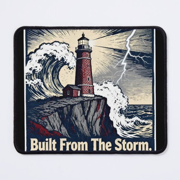 Item preview, Built From The Storm – Vintage Woodcut Lighthouse Storm Resilience designed and sold by Ideeplyfeltit.