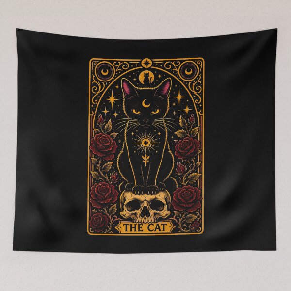 Item preview, Mystical black cat with roses and skull illustration halloween designed and sold by rafaeltto.