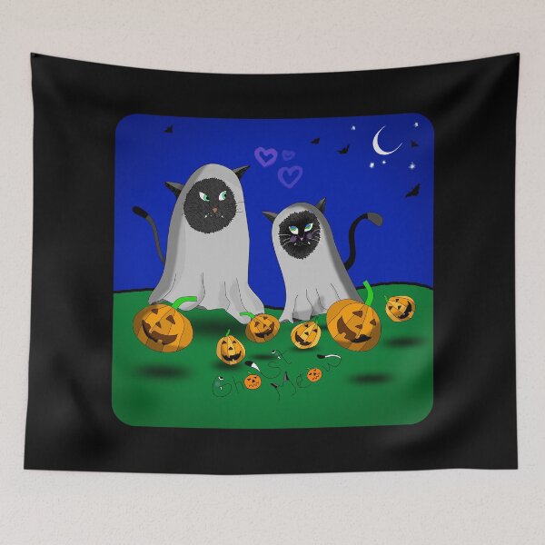 Item preview, Cute Ghost Cats in Spooky Halloween Night designed and sold by laxmanrajart.