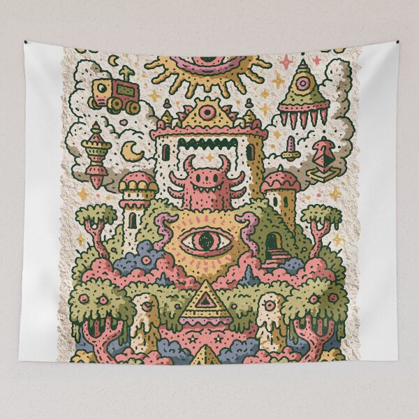 Item preview, Mystical Surreal Doodle Eye Castle Monster designed and sold by Romgora.