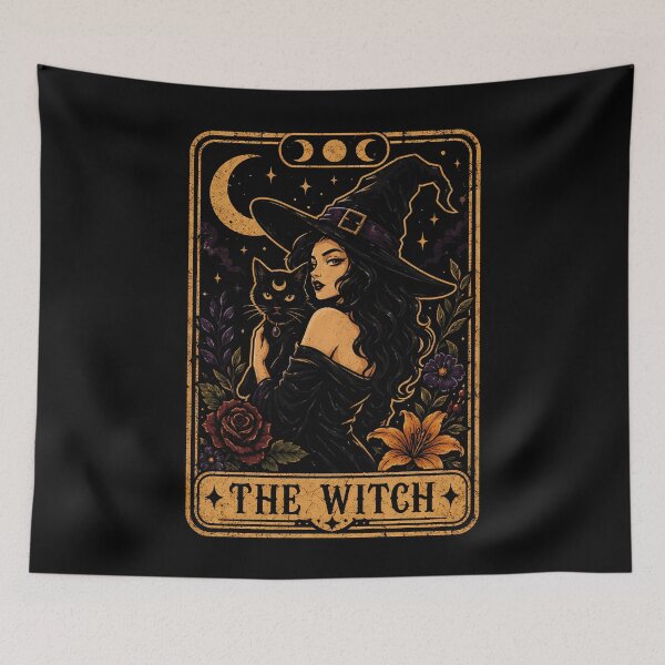 Item preview, Enchanting witch with cat and floral elements halloween designed and sold by rafaeltto.