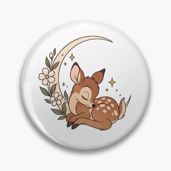 Item preview, Cute Sleeping Bambi Fawn Crescent Moon Floral Nursery Art  designed and sold by Shakhbata-1.