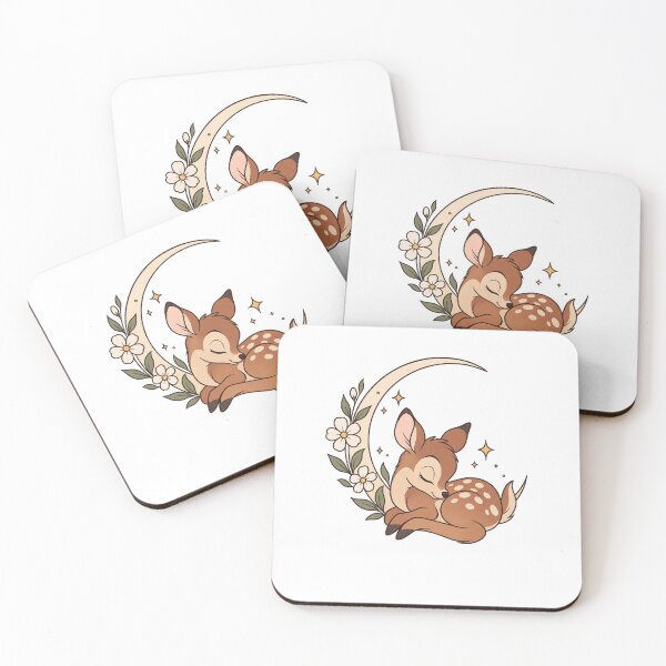 Item preview, Cute Sleeping Bambi Fawn Crescent Moon Floral Nursery Art  designed and sold by Shakhbata-1.