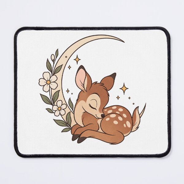 Item preview, Cute Sleeping Bambi Fawn Crescent Moon Floral Nursery Art designed and sold by Shakhbata-1.