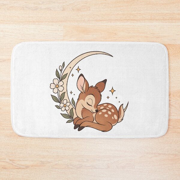 Item preview, Cute Sleeping Bambi Fawn Crescent Moon Floral Nursery Art  designed and sold by Shakhbata-1.