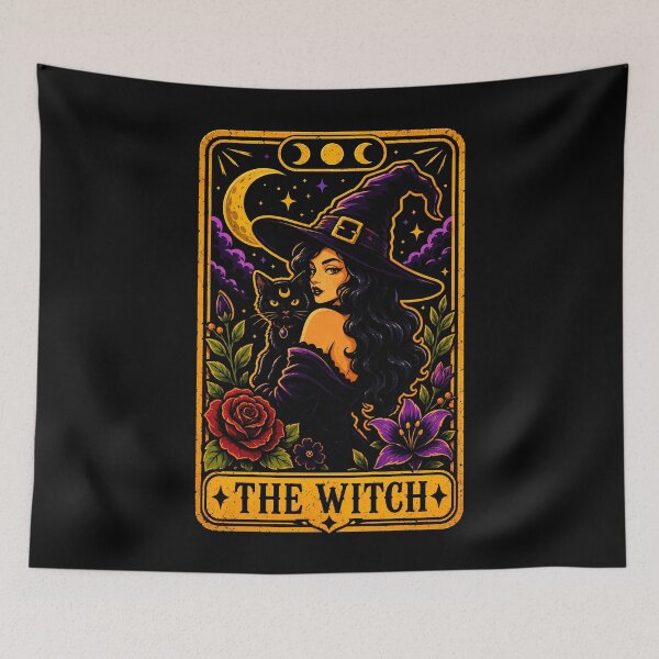 Item preview, Enchanting witch with black cat and floral accents halloween designed and sold by rafaeltto.