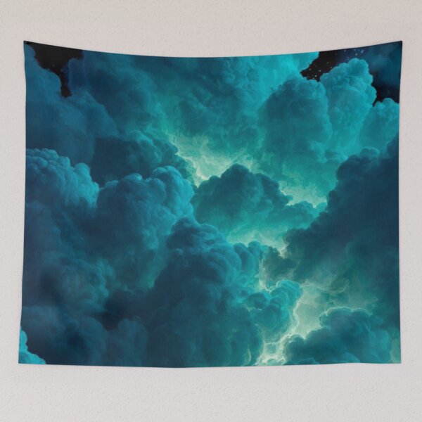 Item preview, Cyan Turquoise Glowing Storm Clouds Night Sky Aesthetic designed and sold by LYAN-STORE.