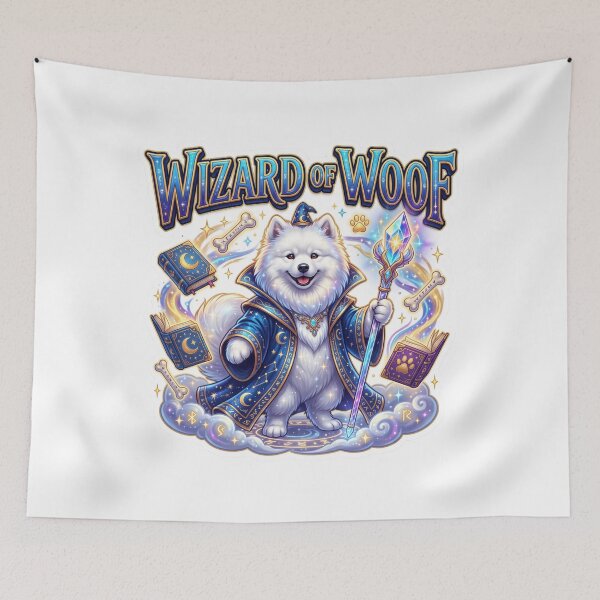 Item preview, Wizard Dog Magical Samoyed Fantasy Art designed and sold by pradeepvisuals.
