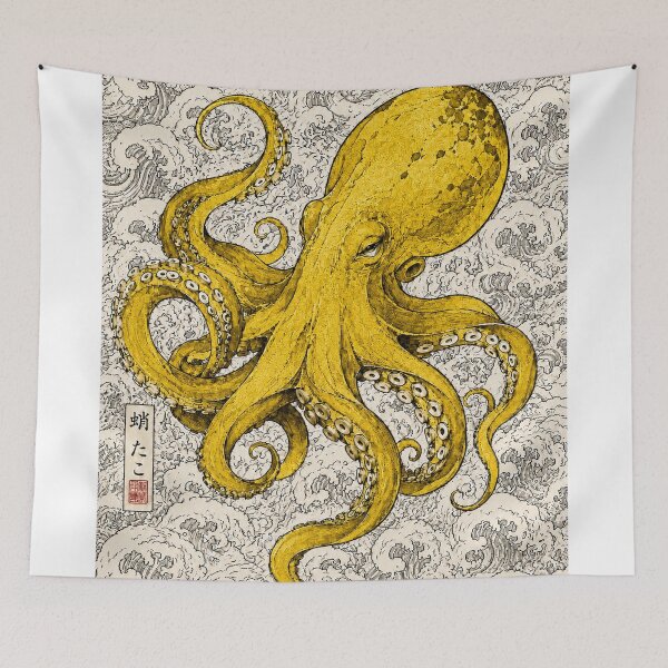 Item preview, Japanese Octopus Ukiyo-e Golden Wave Art Poster designed and sold by NordenPosters.