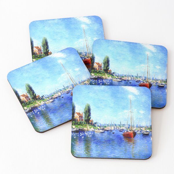 Item preview, Red Boats, Argenteuil: Brilliant Crimson Boats Resting on the Sunlit Seine designed and sold by artdesignsnow.