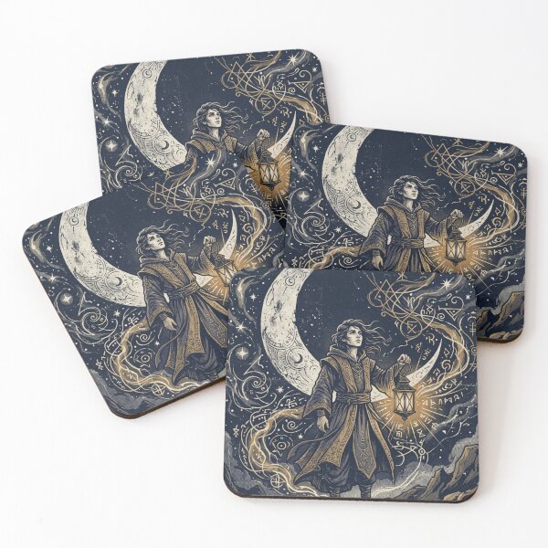 Item preview, Moonlit Sorcerer – Vintage Fantasy Wizard with Lantern & Crescent Moon Art Print designed and sold by @SHINTOSARTSTORE.