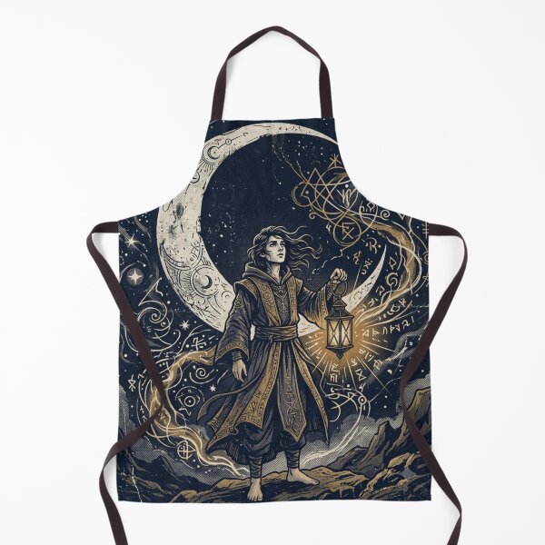 Item preview, Moonlit Sorcerer – Vintage Fantasy Wizard with Lantern & Crescent Moon Art Print designed and sold by @SHINTOSARTSTORE.