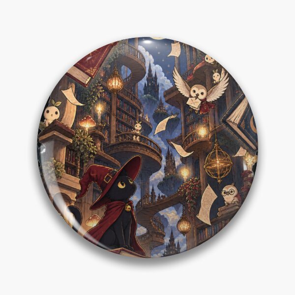 Item preview, Witch Cat's Magical Library – Fantasy Black Cat Wizard Books & Owls Art Print designed and sold by @SHINTOSARTSTORE.