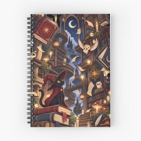 Item preview, Witch Cat's Magical Library – Fantasy Black Cat Wizard Books & Owls Art Print designed and sold by @SHINTOSARTSTORE.