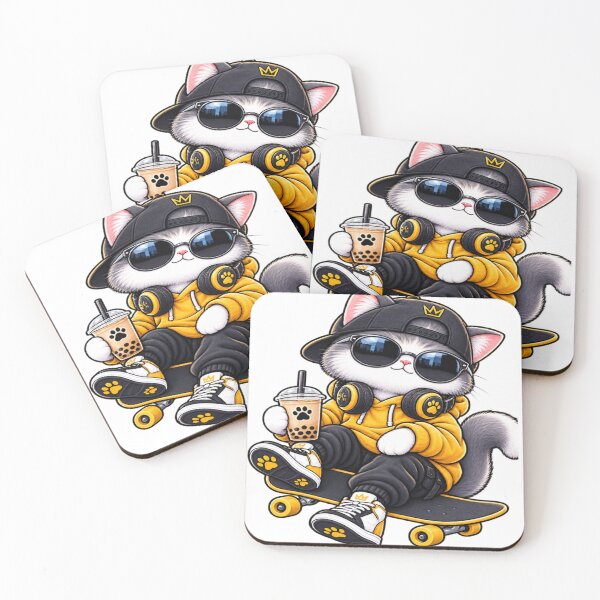 Item preview, Cool Cat on Skateboard – Boba, Headphones & Streetwear Vibes designed and sold by Genzfirevibes.