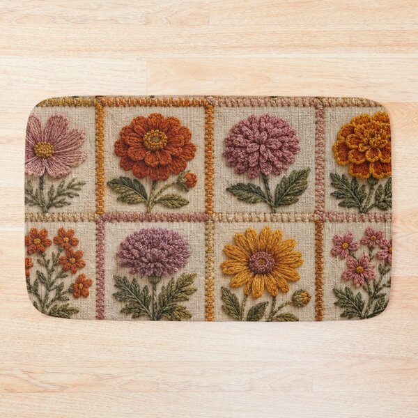 Item preview, Fall Flower Quilt Vintage Embroidered Patchwork designed and sold by Yellowriversss.