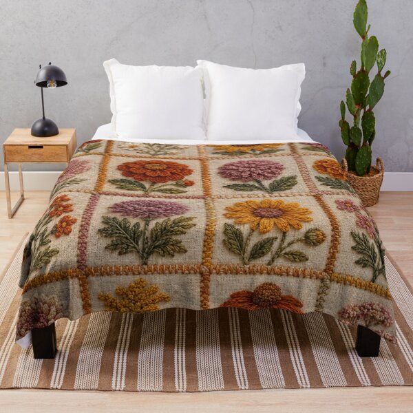 Item preview, Fall Flower Quilt Vintage Embroidered Patchwork designed and sold by Yellowriversss.